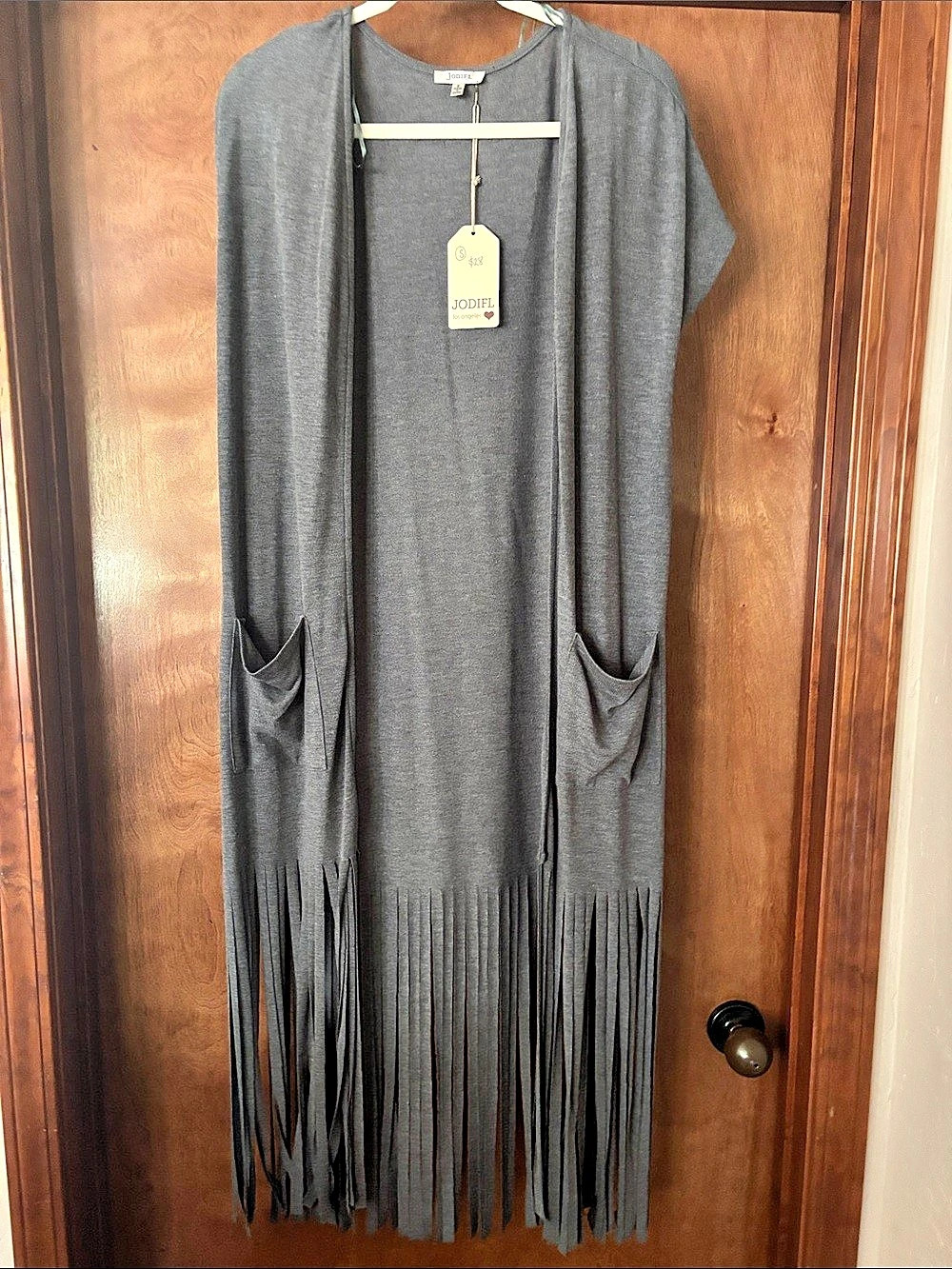 Jodifl Fringe Duster Cardigan in Gray NWT